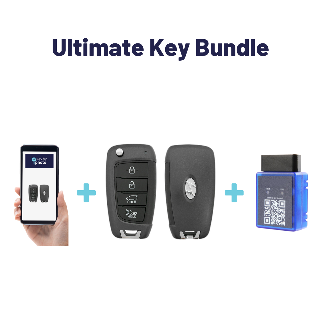 Ultimate Remote Key Bundle with Programming Tool, Refurbished 4-Button Remote Key and Key By Photo for Select Hyundai Vehicles (HYU-4B-HATCH-OKA-FLP-REFURB-UKB)