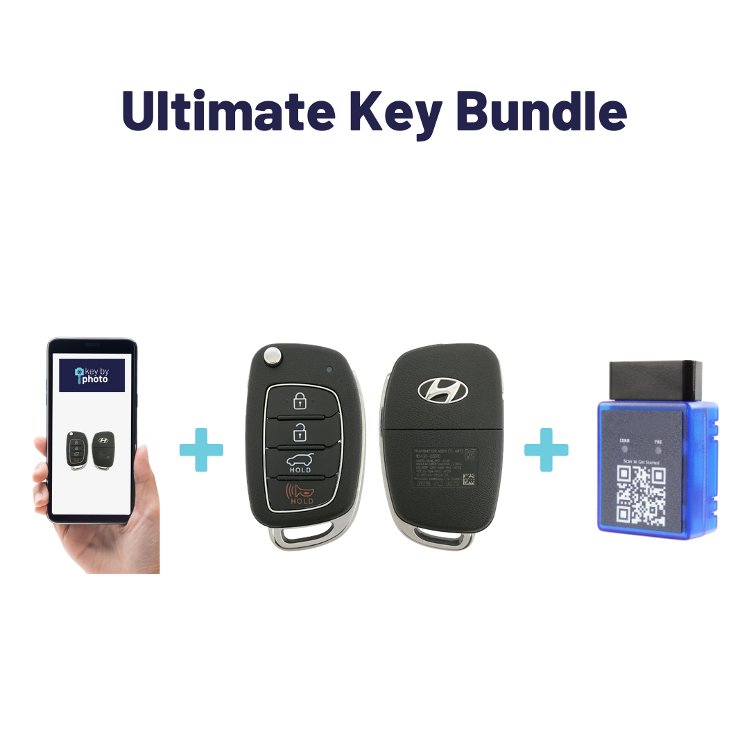 Ultimate Remote Key Bundle with Programming Tool, Refurbished 4-Button Remote Key and Key By Photo for Select Hyundai Vehicles (HYUFLP-4B-HR-269-REF-K-UKB)