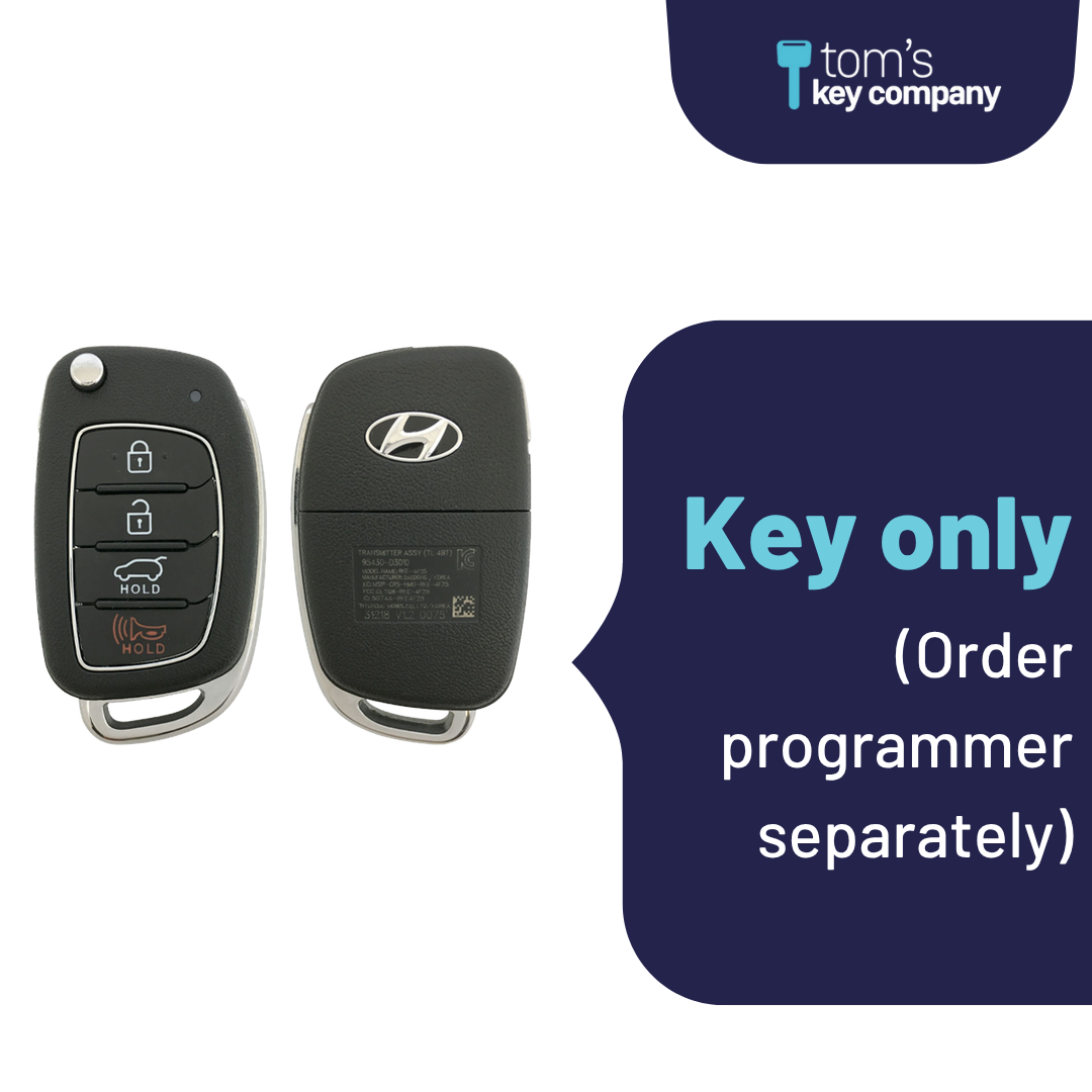 Brand New Aftermarket 4-Button Remote Key with Lock, Unlock, Hatch Hold, Panic for Select Hyundai Vehicles (HYUFLP-4B-HR-269-REF-K)