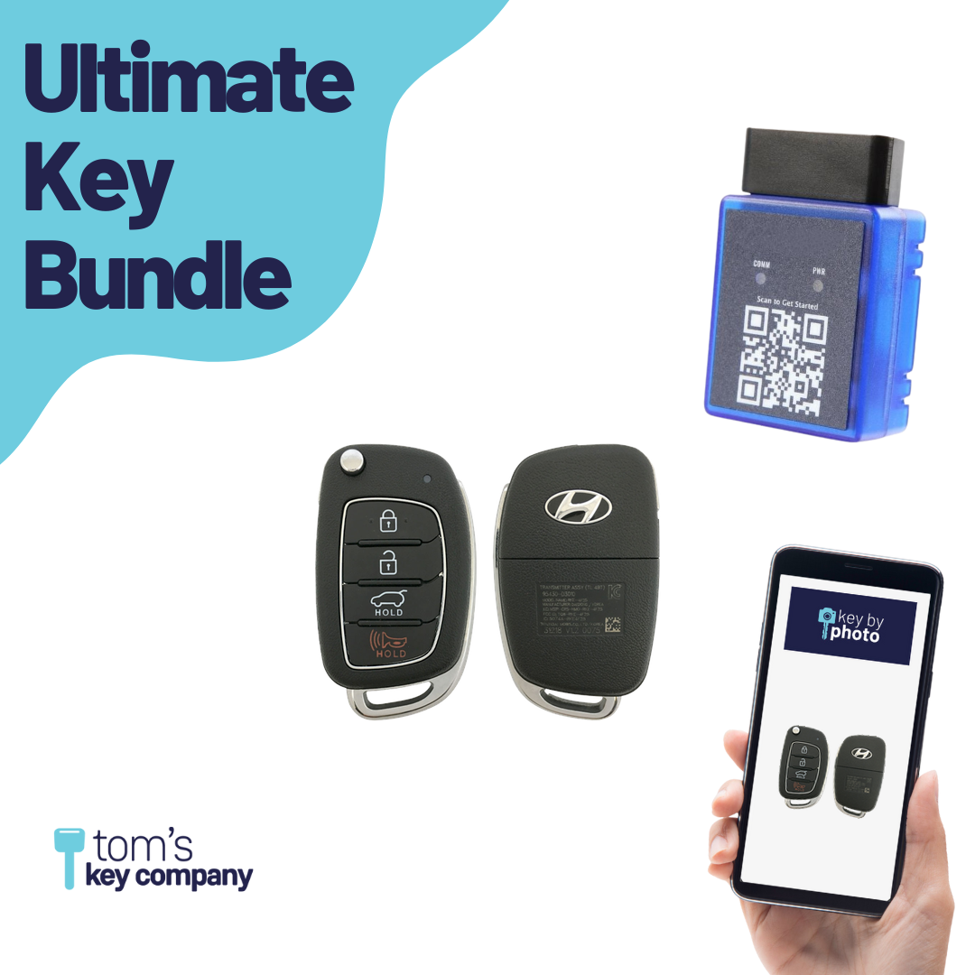 Ultimate Remote Key Bundle with Programming Tool, Refurbished 4-Button Remote Key and Key By Photo for Select Hyundai Vehicles (HYUFLP-4B-HR-286-REF-K-UKB)