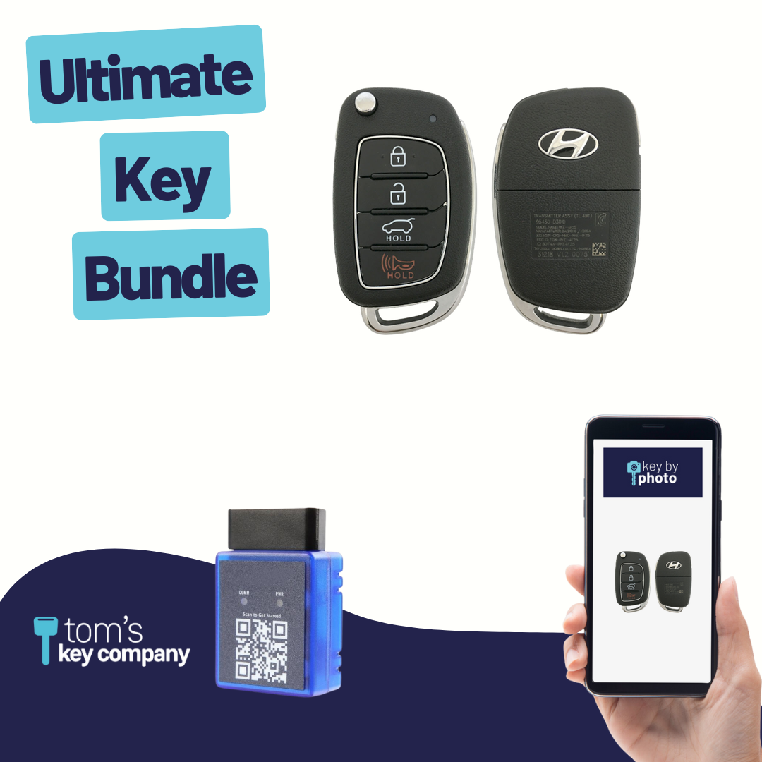 Ultimate Remote Key Bundle with Programming Tool, Refurbished 4-Button Remote Key and Key By Photo for Select Hyundai Vehicles (HYUFLP-4B-HR-286-REF-K-UKB)