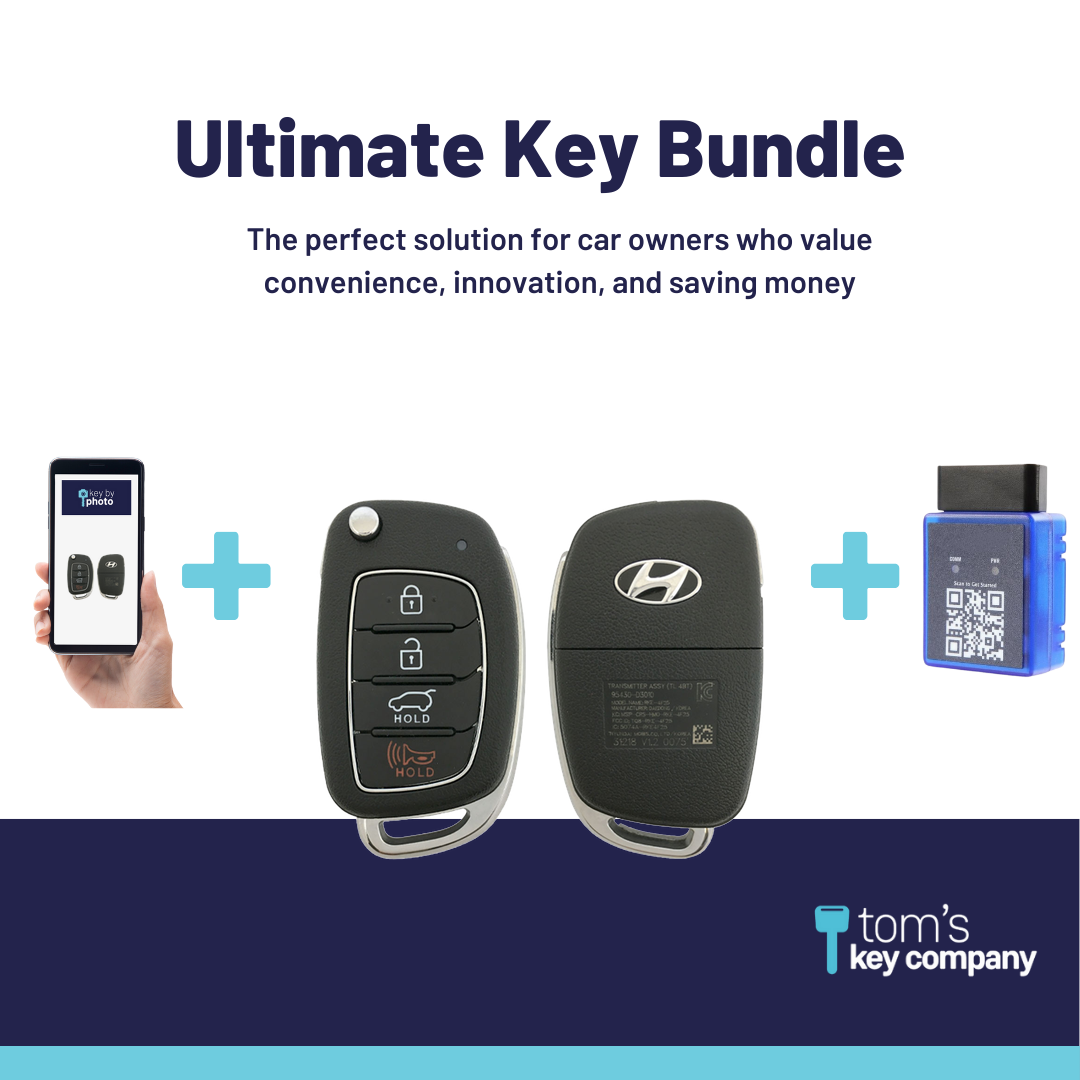 Ultimate Remote Key Bundle with Programming Tool, Refurbished 4-Button Remote Key and Key By Photo for Select Hyundai Vehicles (HYUFLP-4B-HR-286-REF-K-UKB)