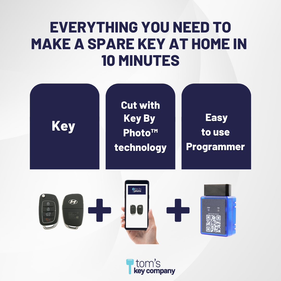 Ultimate Remote Key Bundle with Programming Tool, Refurbished 4-Button Remote Key and Key By Photo for Select Hyundai Vehicles (HYUFLP-4B-HR-286-REF-K-UKB)