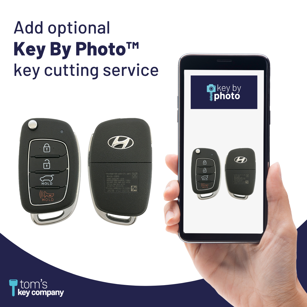 Brand New Aftermarket 4-Button Remote Key with Lock, Unlock, Hatch Hold, Panic for Select Hyundai Vehicles (HYUFLP-4B-HR-286-REF-K)