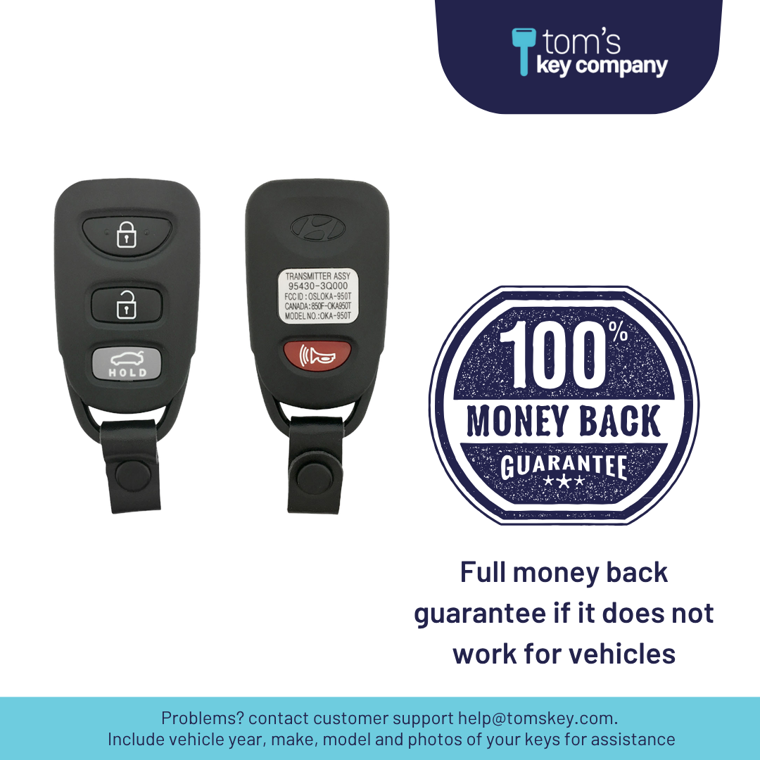 Like New Refurbished 4-Button Remote Fob with Lock, Unlock, Trunk Hold, Panic for Select Hyundai Vehicles (HYUFOB-4B-TR-247-RC-K)
