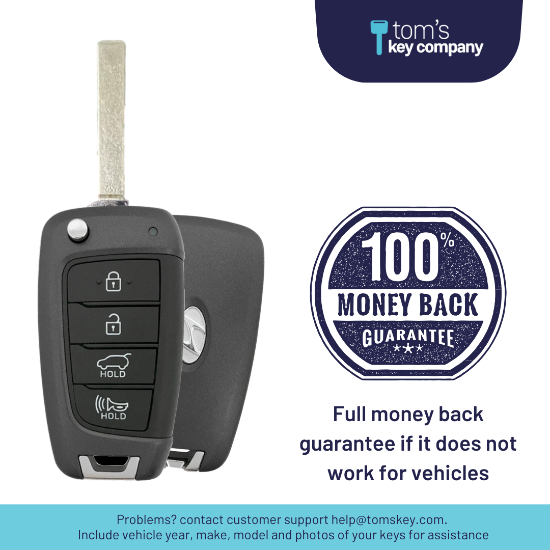 Like New Refurbished OEM 4 Button Flip Key with Hatch Release for Hyundai Elantra 2017-2020 Vehicles (HYUNFK-4B-H-450T-REFURB)