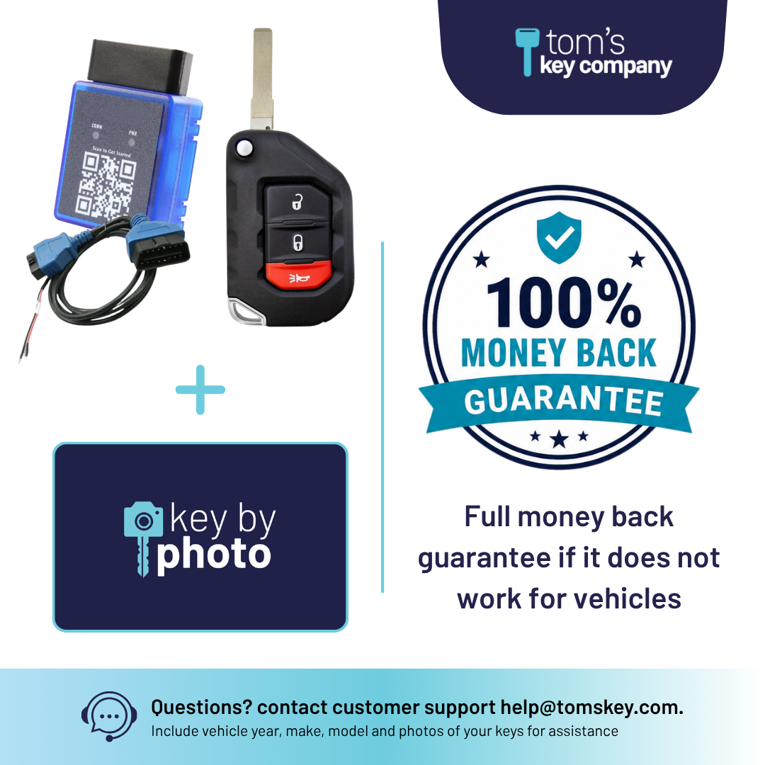 Ultimate DIY Car Key Replacement Kit for Jeep Gladiator (2020-2025) & Jeep Wrangler (2018-2025) – 3 Button Smart Key w/ PairMyKey, Bypass Cable & Key by Photo (JEEPFK-3B-PROX-BC-KBP-UKB)