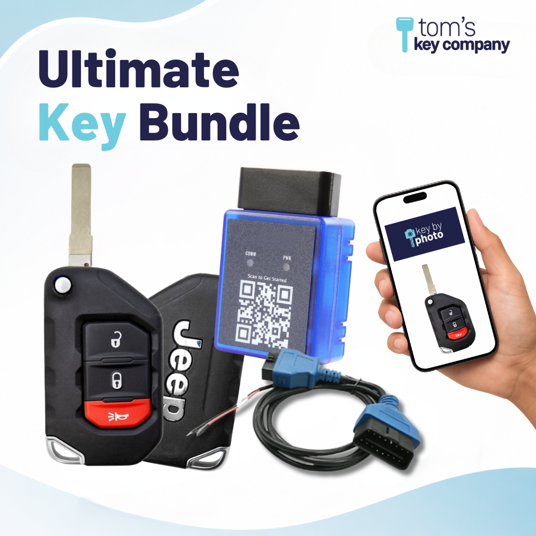 Ultimate DIY Car Key Replacement Kit for Jeep Gladiator (2020-2025) & Jeep Wrangler (2018-2025) – 3 Button Like New Refurbished OEM Smart Key w/ PairMyKey, Bypass Cable & Key by Photo (JEEPFK-3B-REFURB-PROX-BC-KBP-UKB)