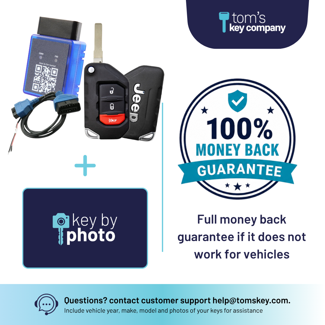 Ultimate DIY Car Key Replacement Kit for Jeep Gladiator (2020-2025) & Jeep Wrangler (2018-2025) – 3 Button Like New Refurbished OEM Smart Key w/ PairMyKey, Bypass Cable & Key by Photo (JEEPFK-3B-REFURB-PROX-BC-KBP-UKB)