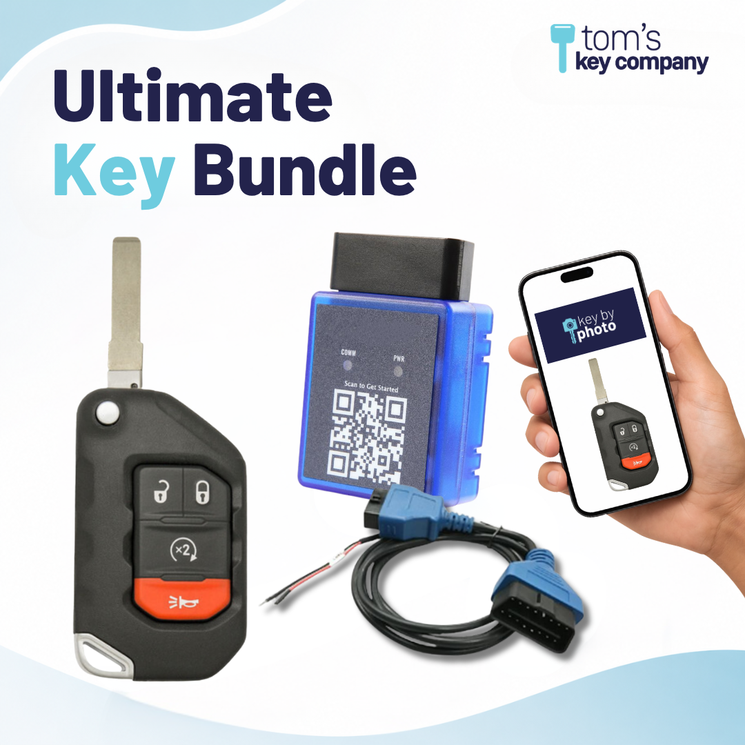 Ultimate DIY Car Key Replacement Kit for Jeep Gladiator (2020-2025) & Jeep Wrangler (2018-2025) – 4 Button Smart Key w/ PairMyKey, Bypass Cable & Key by Photo (JEEPFK-4B-RS-PROX-BC-KBP-UKB)