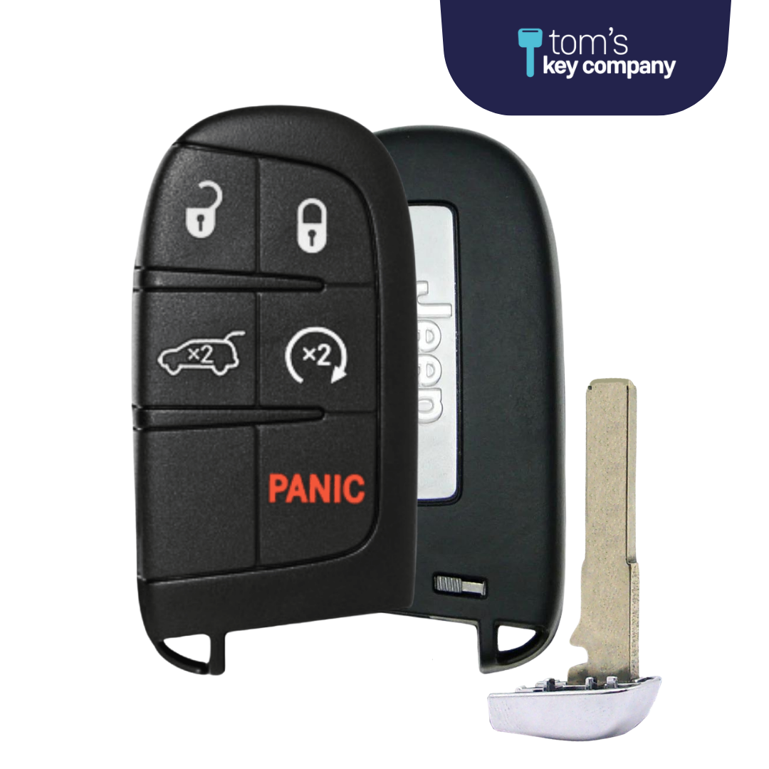 Like New Refurbished OEM 5 Button Smart Key with Logo with Remote Start and Hatch Release for Jeep Compass Vehicles - PBC