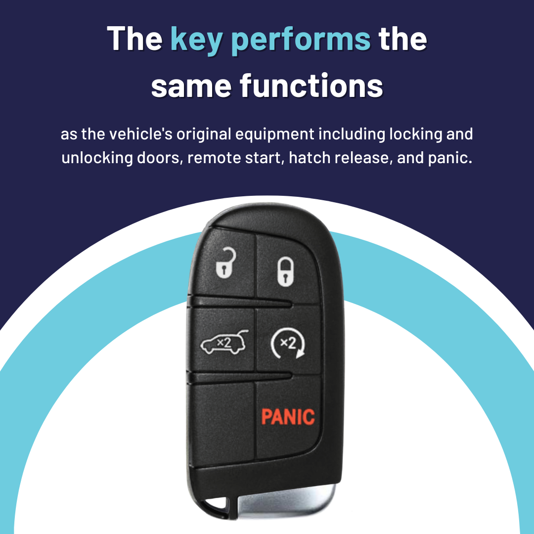 Like New Refurbished OEM 5 Button Smart Key with Logo with Remote Start and Hatch Release for Jeep Compass Vehicles - PBC
