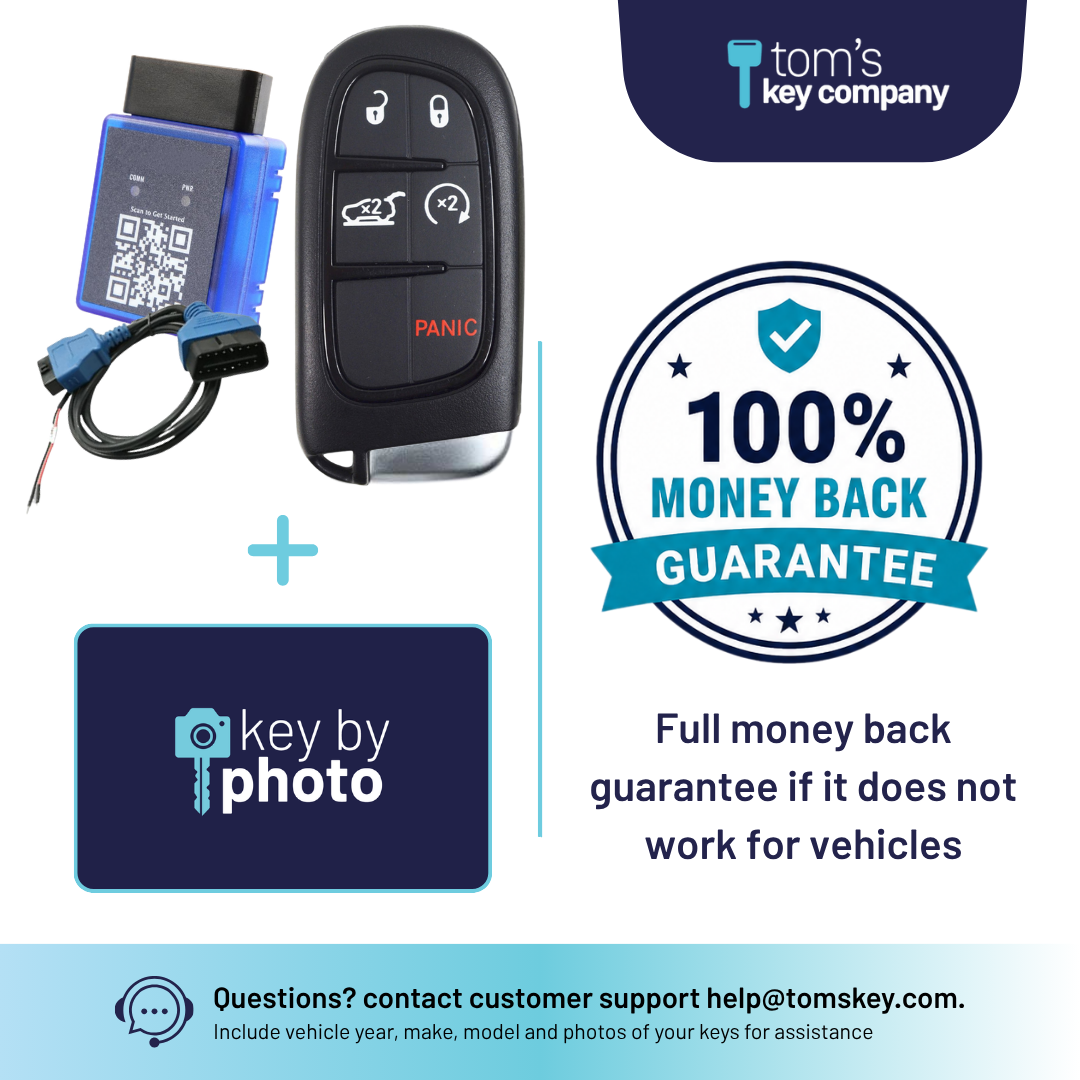 Ultimate DIY Car Key Replacement Kit for Jeep Cherokee (2019-2023) – 5 Button Like New Refurbished OEM Smart Key w/ Remote Start and Hatch Release w/ PairMyKey, Bypass Cable & Key by Photo
