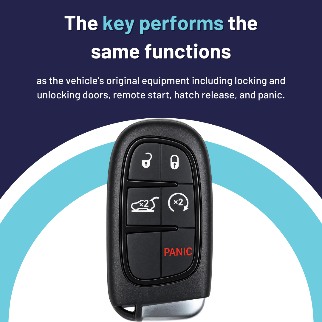 Brand New Aftermarket Smart Key 5-Button with Remote Start, & Hatch Release for Select Jeep Vehicles