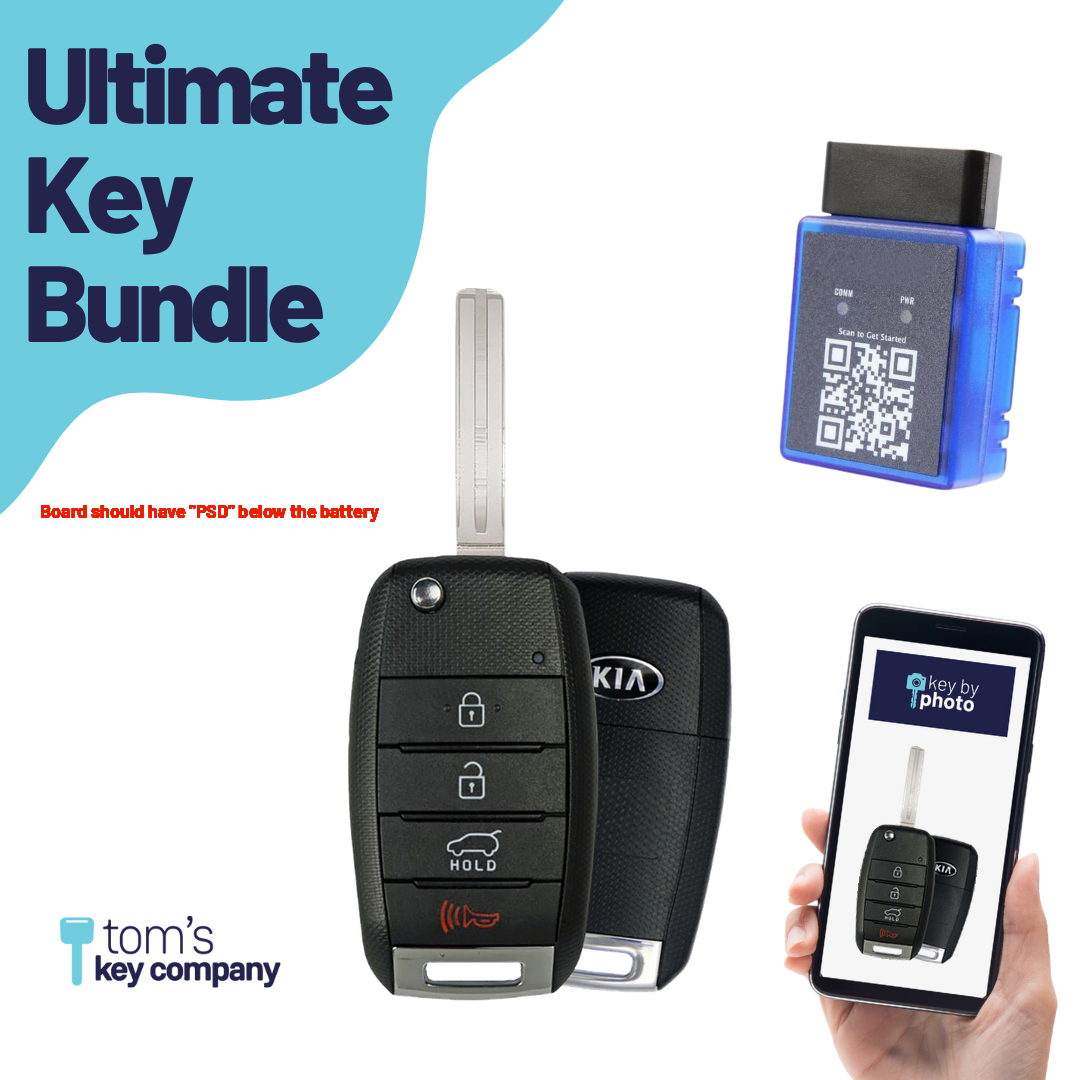 Ultimate Remote Key Bundle with Programming Tool, Refurbished 4-Button Remote Key and Key By Photo for Select Kia Vehicles (KIA-4B-TRUNK-OKA-FLP-PSD-REFURB-UKB)