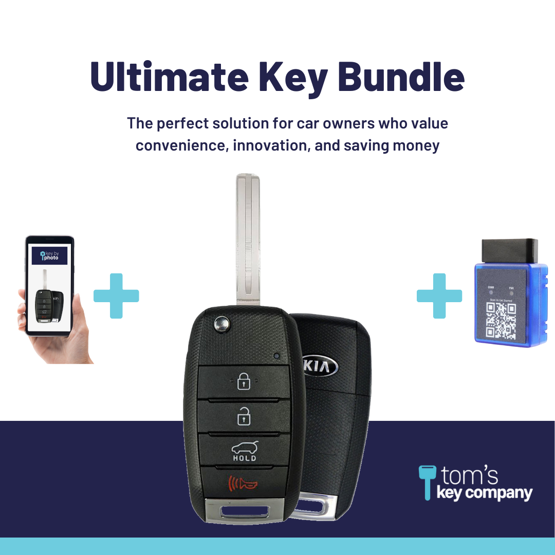 Ultimate Remote Key Bundle with Programming Tool, Refurbished 4-Button Remote Key and Key By Photo for Select Kia Vehicles (KIA-4B-TRUNK-OKA-FLP-PSD-REFURB-UKB)