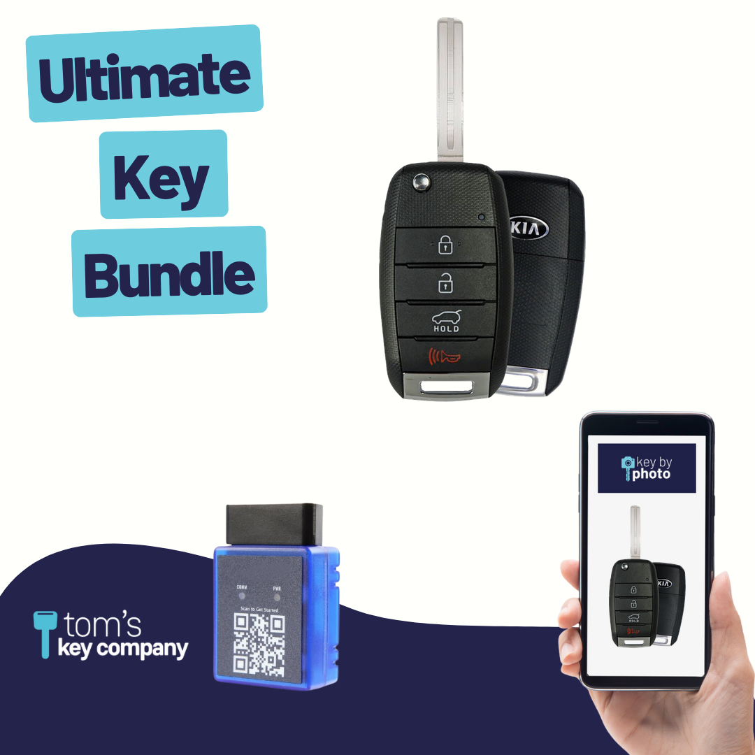 Ultimate Remote Key Bundle with Programming Tool, Aftermarket 4-Button Remote Key and Key By Photo for Select Kia Vehicles (KIA-4B-TRUNK-OKA-FLP-REFURB-UKB)