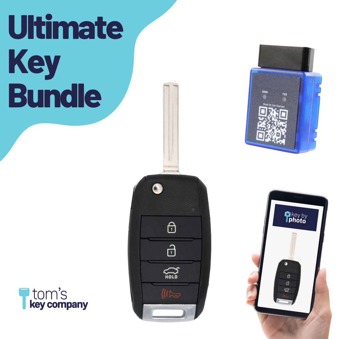 Ultimate Remote Key Bundle with Programming Tool, Aftermarket 4-Button Remote Key and Key By Photo for Select Kia Vehicles (KIACK-4B-150-K-UKB)