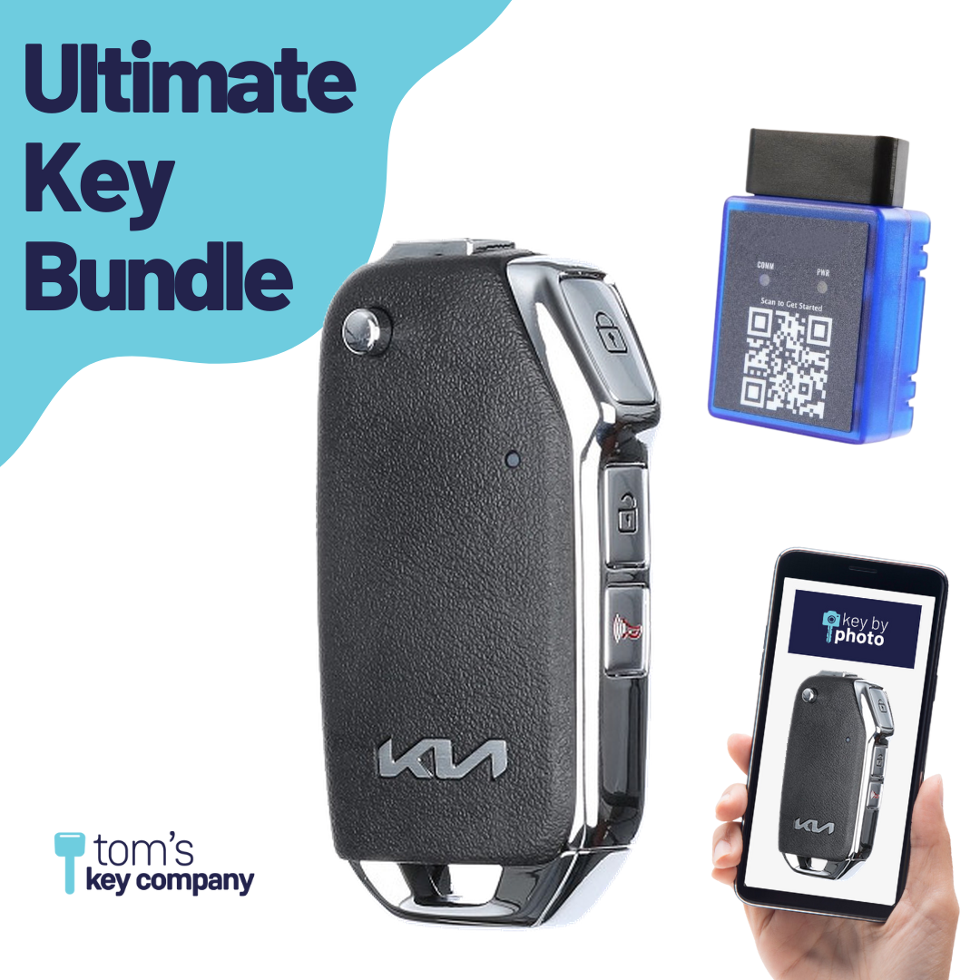 Ultimate Remote Key Bundle with Programming Tool, Aftermarket 3-Button Remote Key and Key By Photo for Select Kia Vehicles (KIAFLP-3B-237-REF-K-UKB)