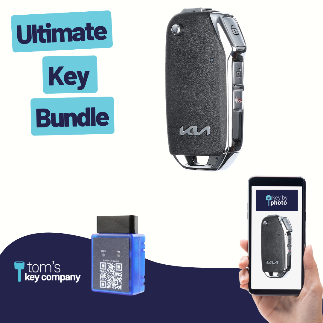 Ultimate Remote Key Bundle with Programming Tool, Aftermarket 3-Button Remote Key and Key By Photo for Select Kia Vehicles (KIAFLP-3B-237-REF-K-UKB)