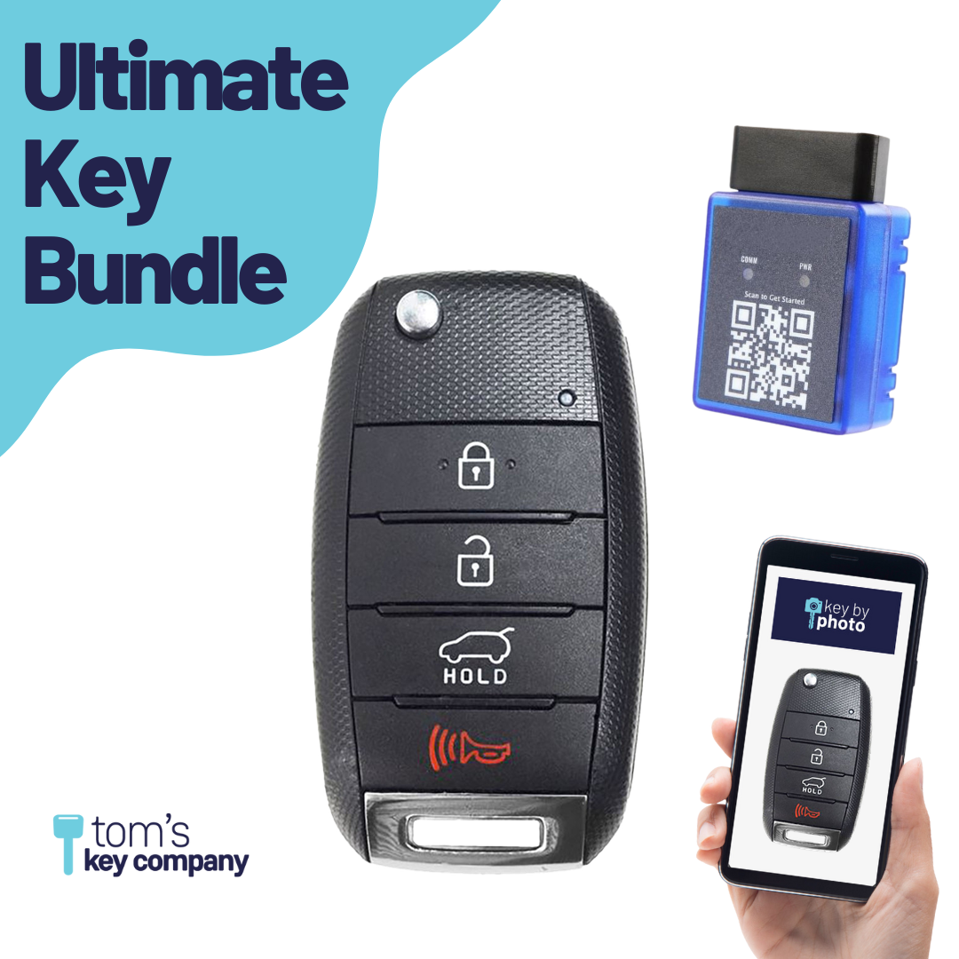 Ultimate Remote Key Bundle with Programming Tool, Refurbished 4-Button Remote Key and Key By Photo for Select Kia Vehicles (KIAFLP-4B-HR-158-REF-K-UKB)