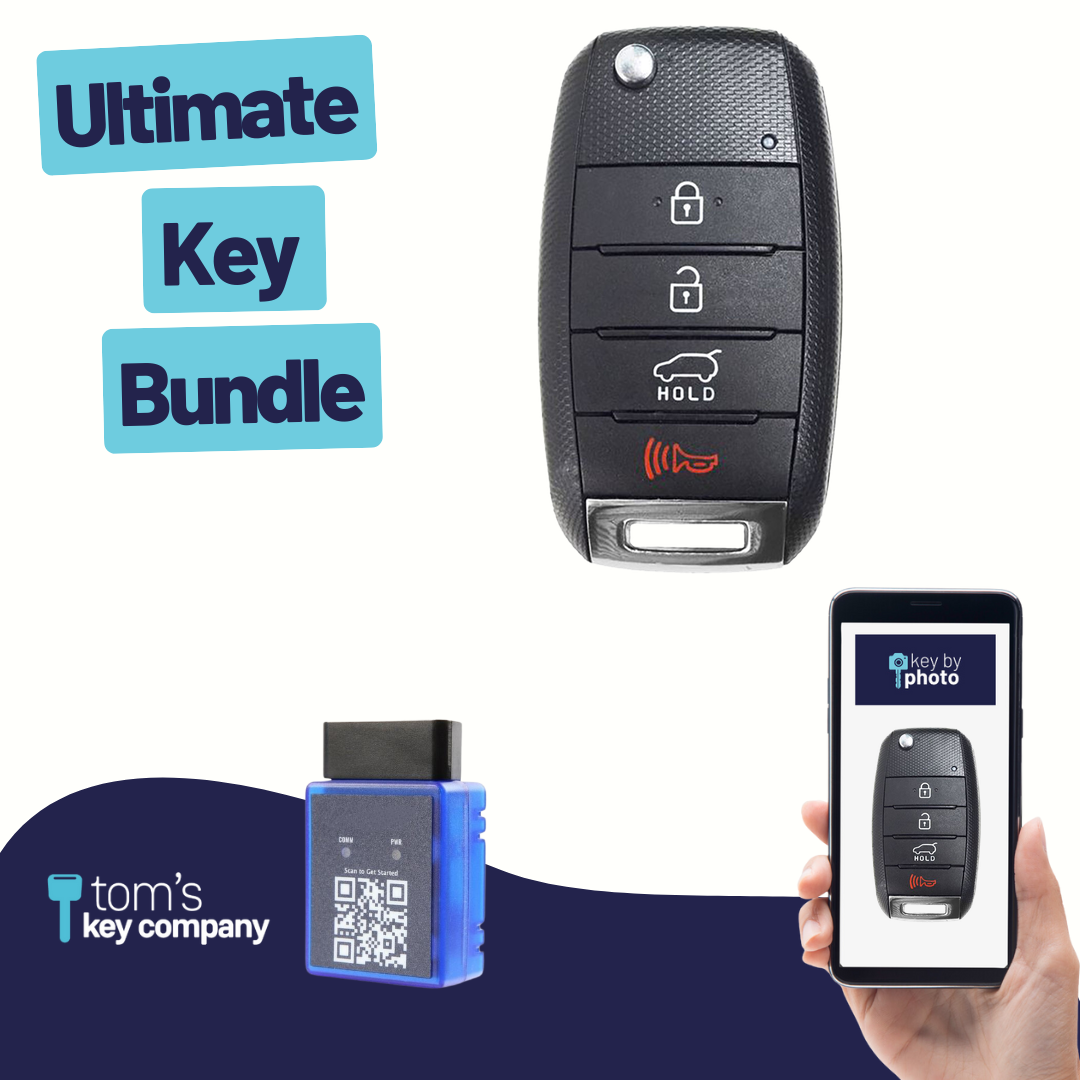 Ultimate Remote Key Bundle with Programming Tool, Refurbished 4-Button Remote Key and Key By Photo for Select Kia Vehicles (KIAFLP-4B-HR-158-REF-K-UKB)