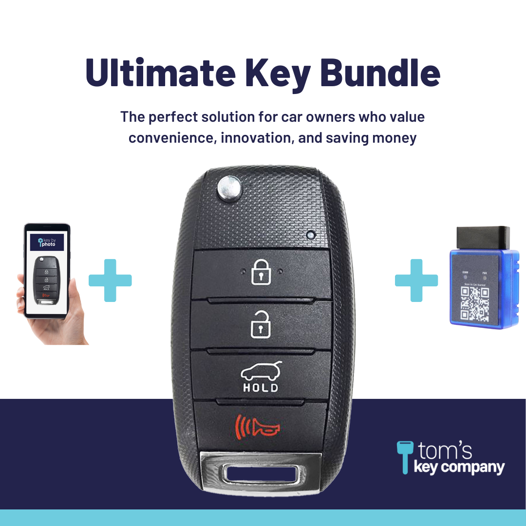 Ultimate Remote Key Bundle with Programming Tool, Refurbished 4-Button Remote Key and Key By Photo for Select Kia Vehicles (KIAFLP-4B-HR-158-REF-K-UKB)