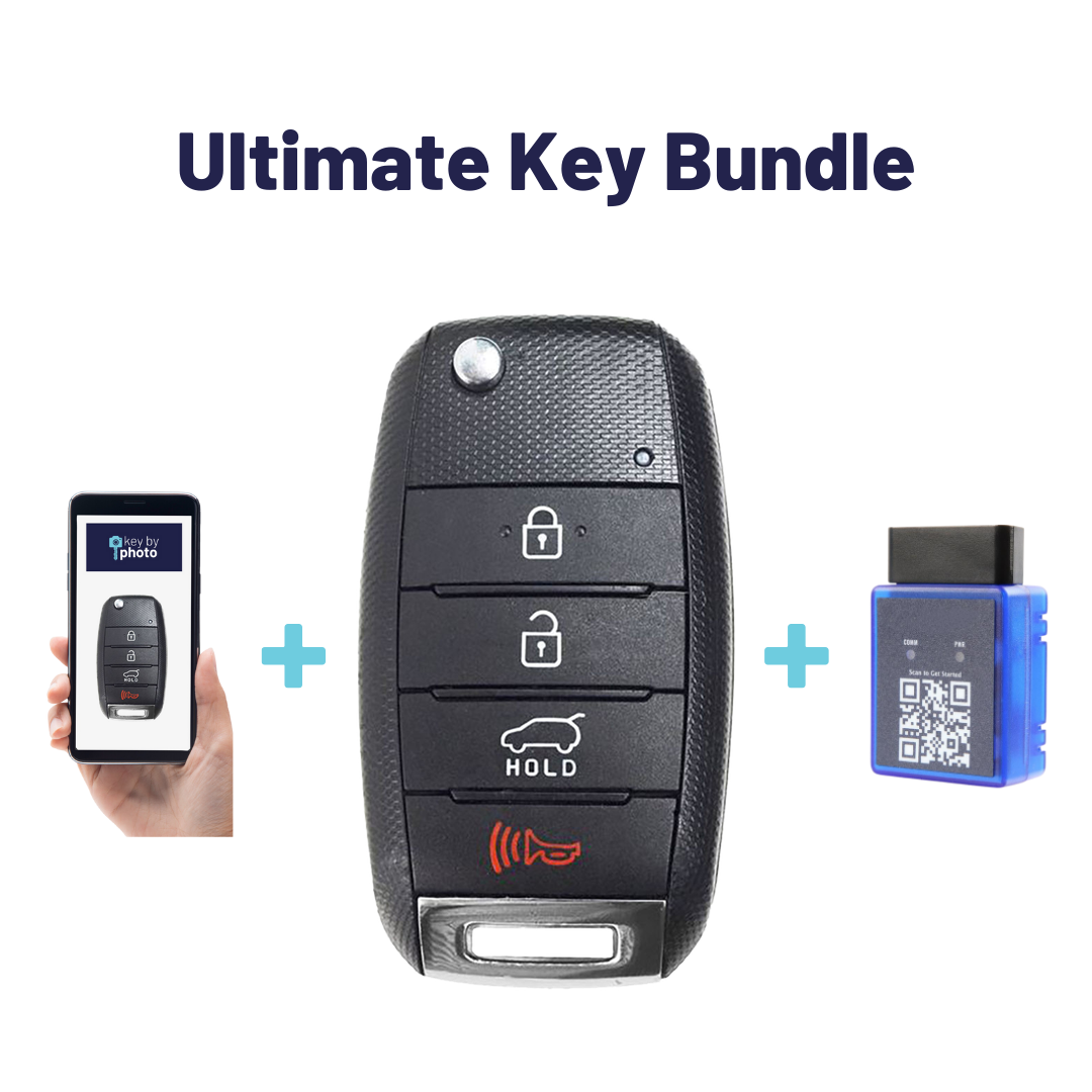 Ultimate Remote Key Bundle with Programming Tool, Aftermarket 4-Button Remote Key and Key By Photo for Select Kia Vehicles (KIAFLP-4B-HR-158-REF-K-UKB)