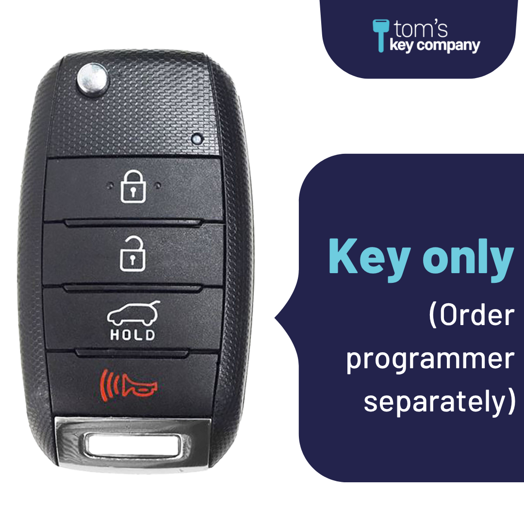 Brand New Aftermarket 4-Button Remote Key with Lock, Unlock, Hatch Hold, Panic for Select Kia Vehicles (KIAFLP-4B-HR-158-REF-K)