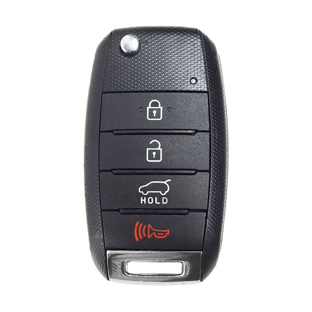 Brand New Aftermarket 4-Button Remote Key with Lock, Unlock, Hatch Hold, Panic for Select Kia Vehicles (KIAFLP-4B-HR-158-REF-K)