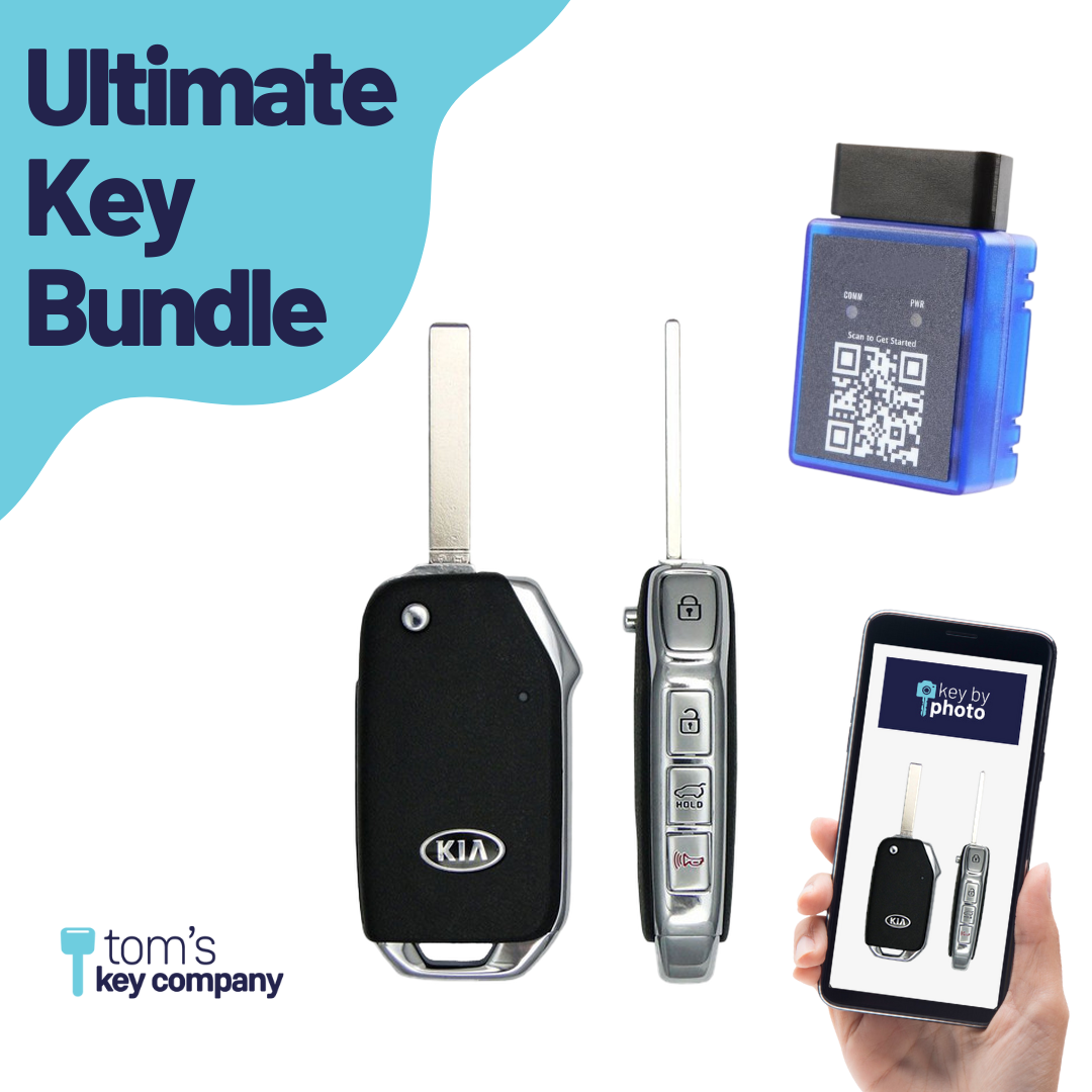 Ultimate Remote Key Bundle with Programming Tool, Refurbished 4-Button Remote Key and Key By Photo for Select Kia Vehicles (KIAFLP-4B-HR-194-REF-K-UKB)