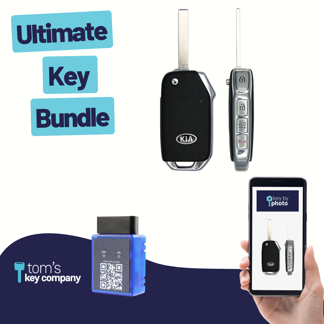 Ultimate Remote Key Bundle with Programming Tool, Refurbished 4-Button Remote Key and Key By Photo for Select Kia Vehicles (KIAFLP-4B-HR-194-REF-K-UKB)
