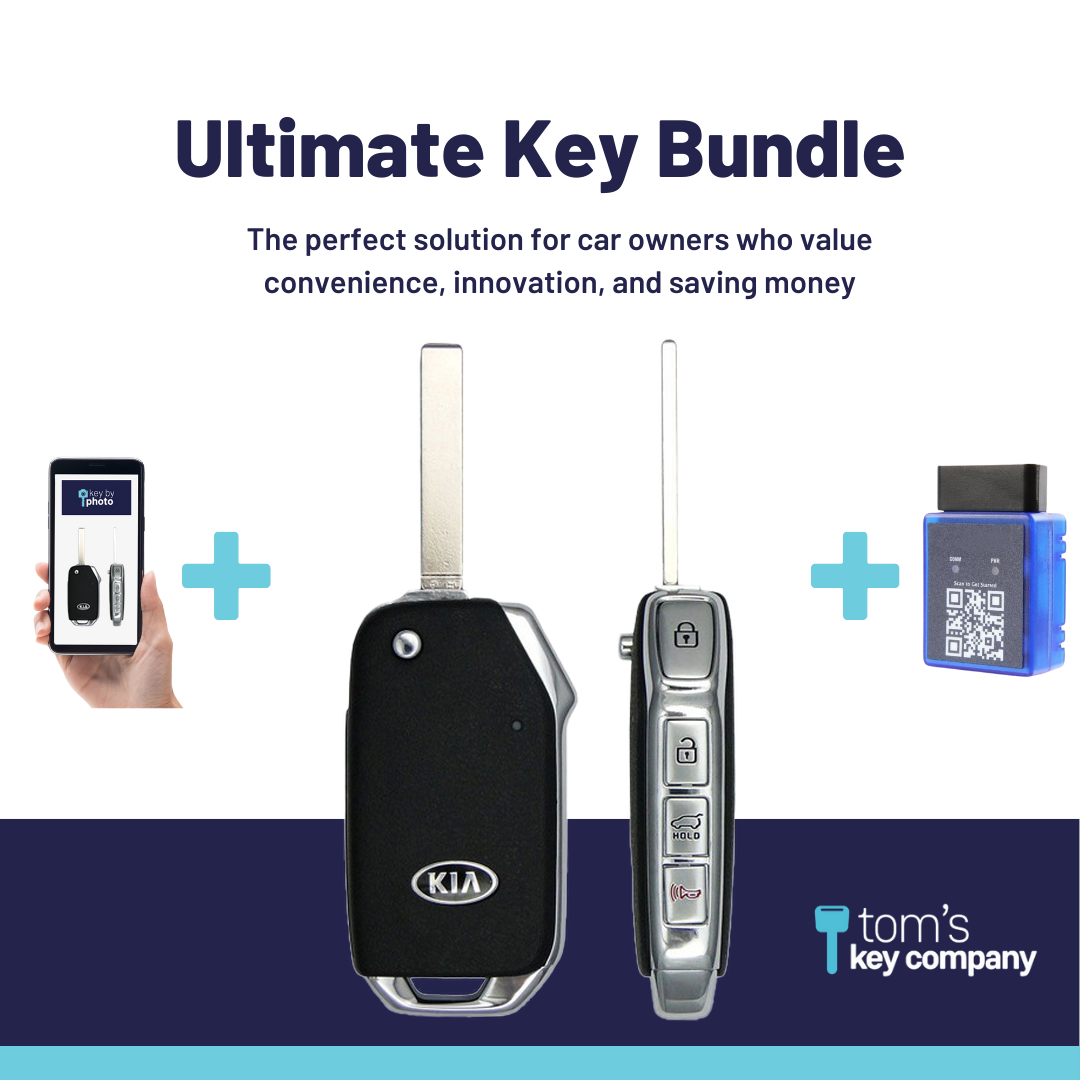 Ultimate Remote Key Bundle with Programming Tool, Refurbished 4-Button Remote Key and Key By Photo for Select Kia Vehicles (KIAFLP-4B-HR-194-REF-K-UKB)