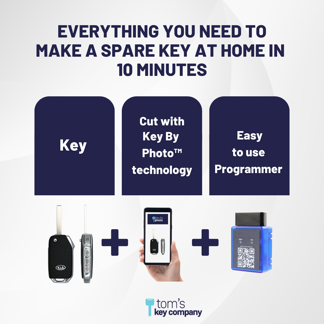 Ultimate Remote Key Bundle with Programming Tool, Refurbished 4-Button Remote Key and Key By Photo for Select Kia Vehicles (KIAFLP-4B-HR-194-REF-K-UKB)