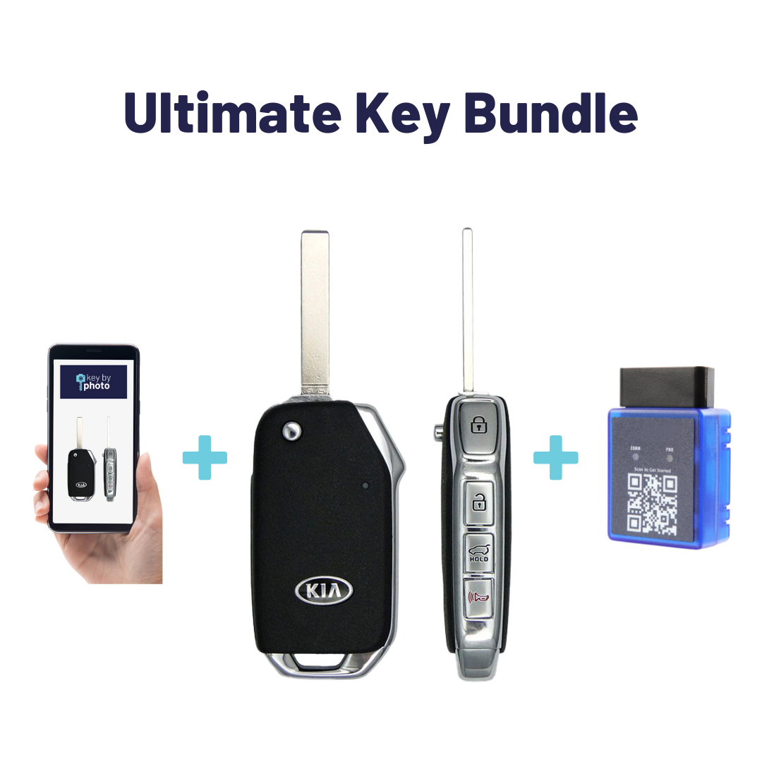 Ultimate Remote Key Bundle with Programming Tool, Refurbished 4-Button Remote Key and Key By Photo for Select Kia Vehicles (KIAFLP-4B-HR-194-REF-K-UKB)