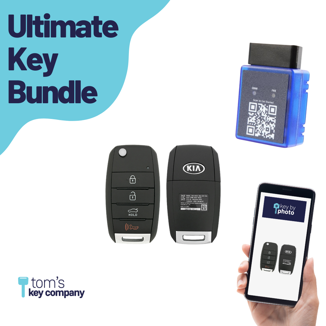 Ultimate Remote Key Bundle with Programming Tool, Aftermarket 4-Button Remote Key and Key By Photo for Select Kia Vehicles (KIAFLP-4B-TR-145-REF-K-UKB)