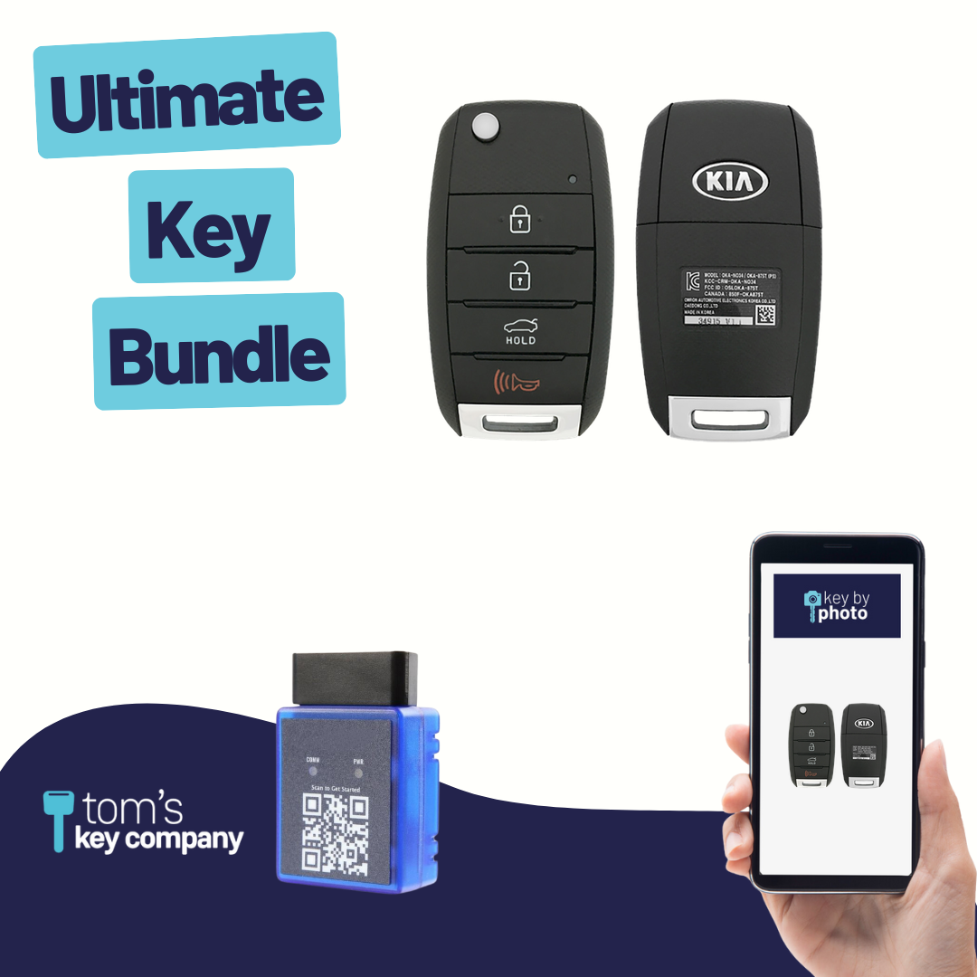 Ultimate Remote Key Bundle with Programming Tool, Aftermarket 4-Button Remote Key and Key By Photo for Select Kia Vehicles (KIAFLP-4B-TR-145-REF-K-UKB)