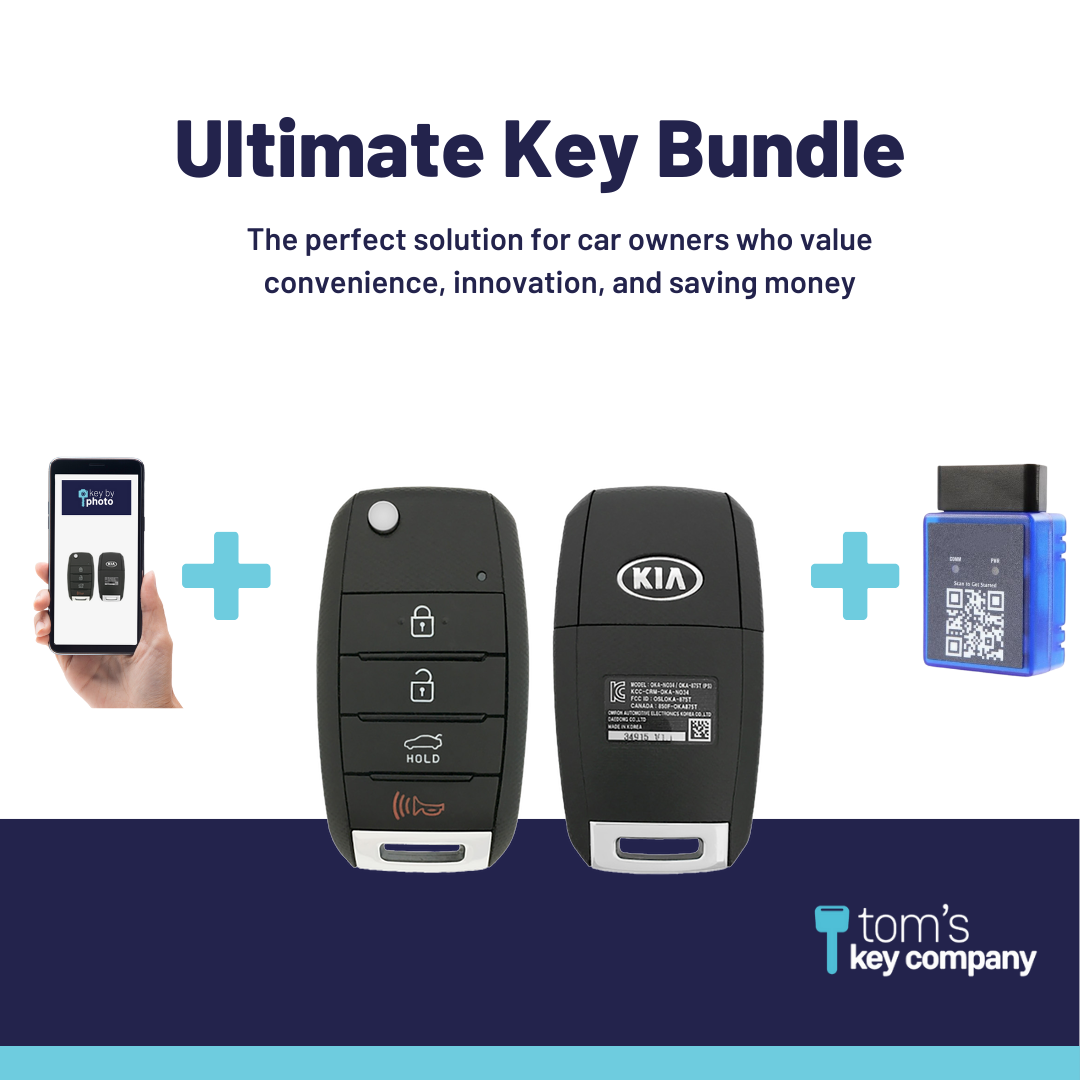 Ultimate Remote Key Bundle with Programming Tool, Aftermarket 4-Button Remote Key and Key By Photo for Select Kia Vehicles (KIAFLP-4B-TR-145-REF-K-UKB)