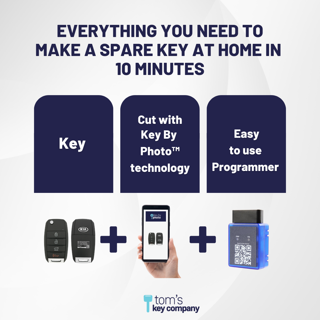 Ultimate Remote Key Bundle with Programming Tool, Aftermarket 4-Button Remote Key and Key By Photo for Select Kia Vehicles (KIAFLP-4B-TR-145-REF-K-UKB)