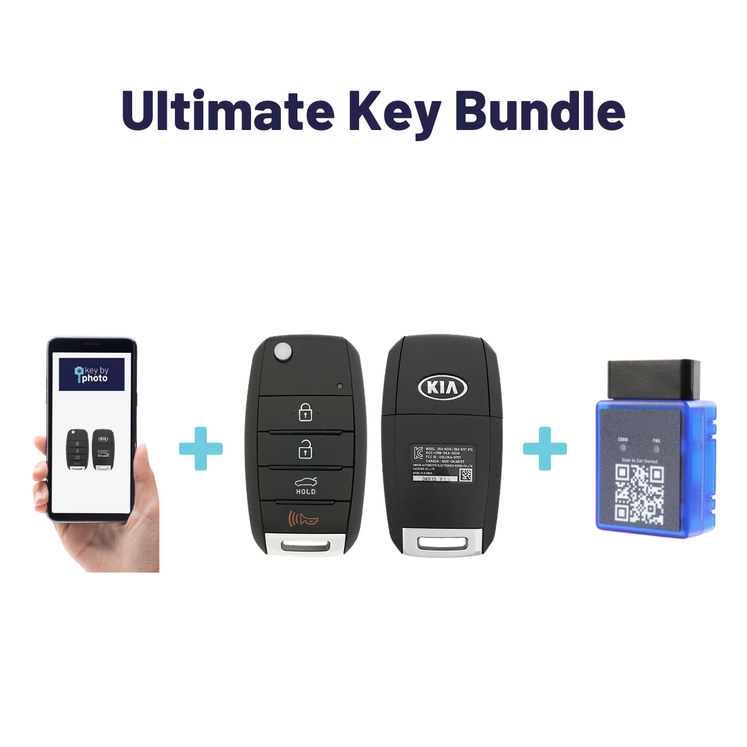 Ultimate Remote Key Bundle with Programming Tool, Aftermarket 4-Button Remote Key and Key By Photo for Select Kia Vehicles (KIAFLP-4B-TR-145-REF-K-UKB)