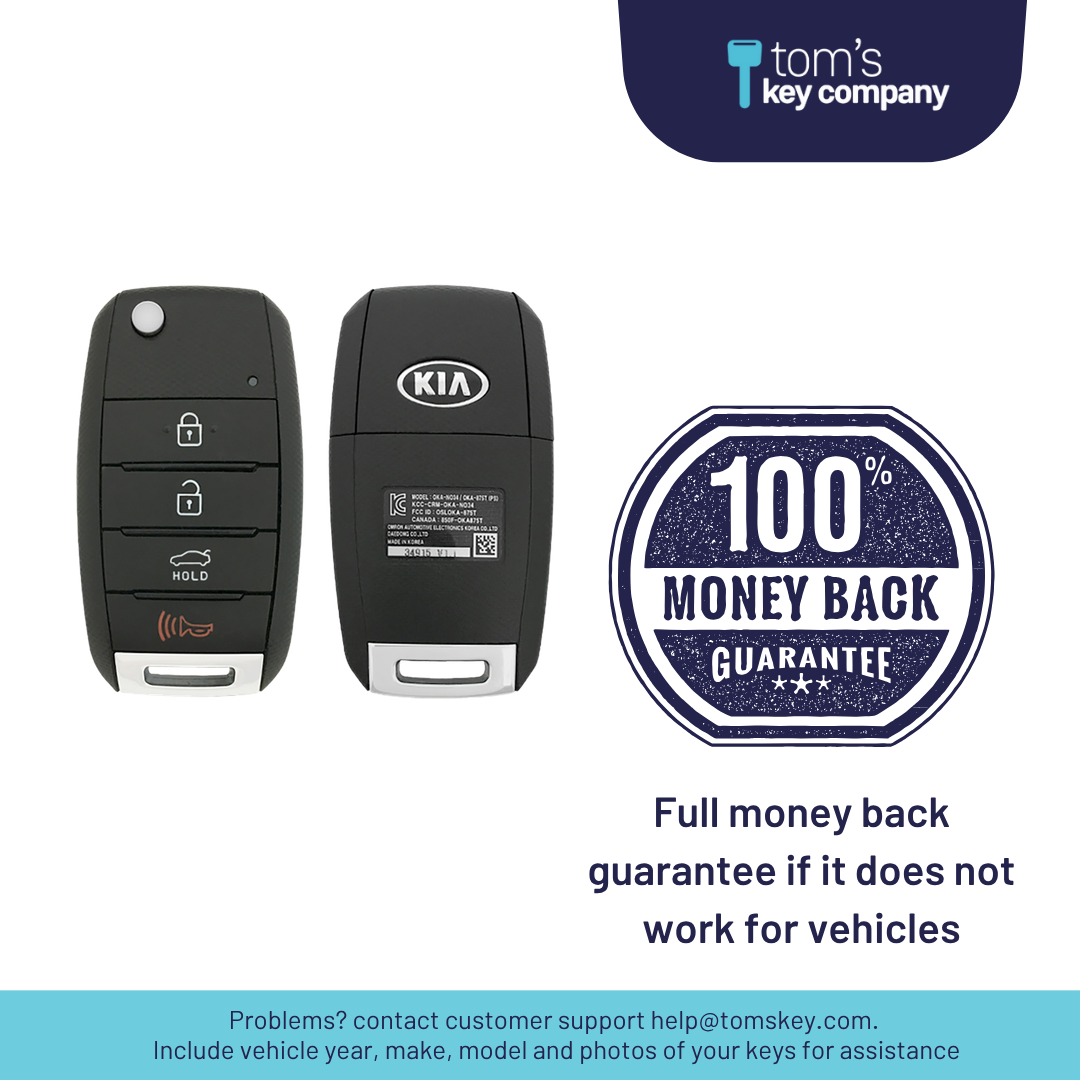 Like New Refurbished 4-Button Remote Key with Lock, Unlock, Trunk Hold, Panic for Select Kia Vehicles (KIAFLP-4B-TR-145-REF-K)