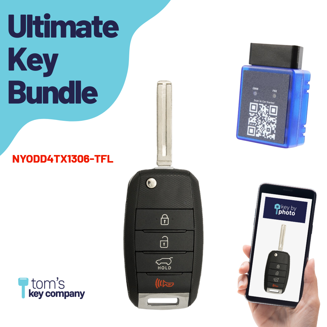 Ultimate Remote Key Bundle with Programming Tool, Aftermarket 4-Button Remote Key and Key By Photo for Select Kia Vehicles (KIAFLP-4B-TR-147-K-UKB)