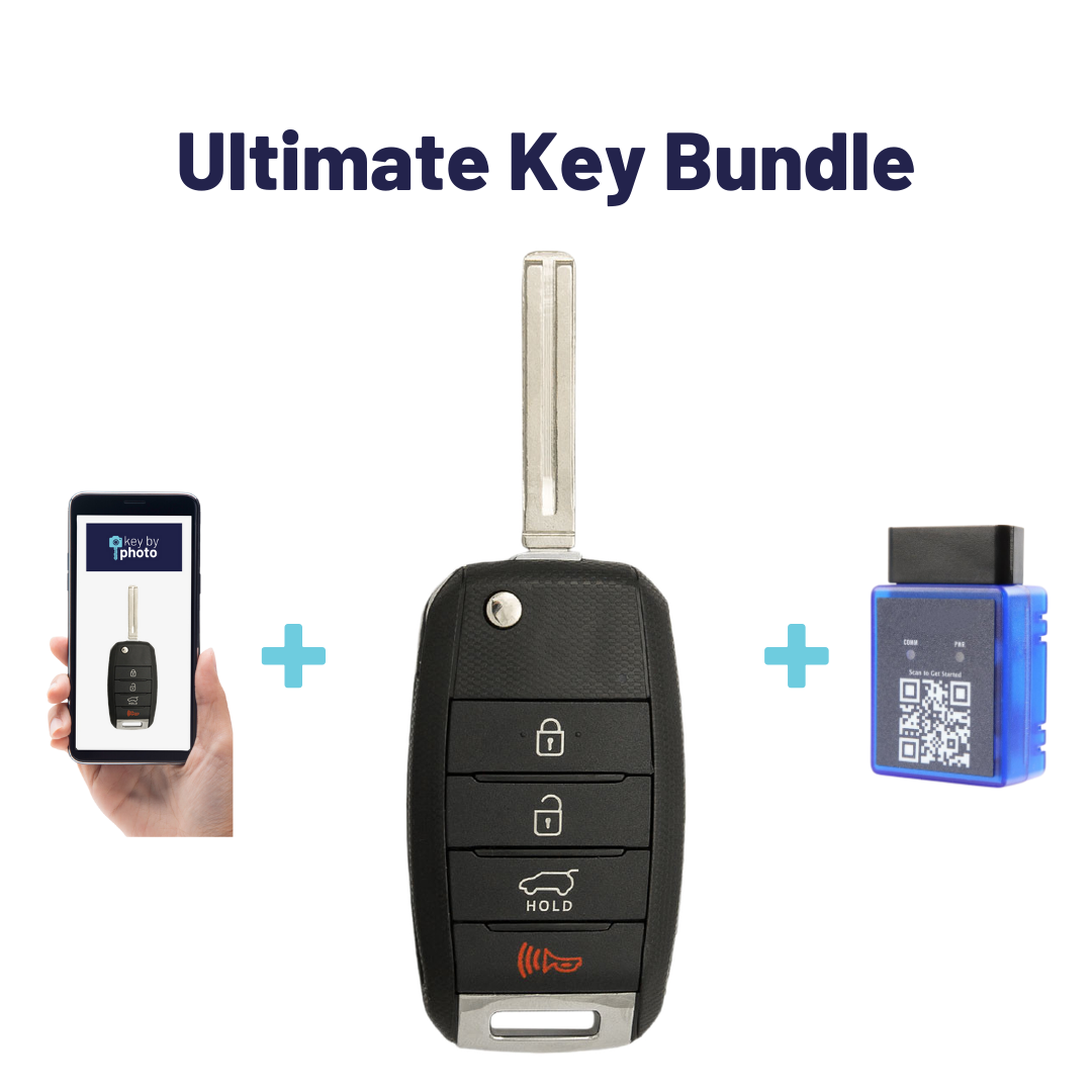 Ultimate Remote Key Bundle with Programming Tool, Aftermarket 4-Button Remote Key and Key By Photo for Select Kia Vehicles (KIAFLP-4B-TR-147-K-UKB)