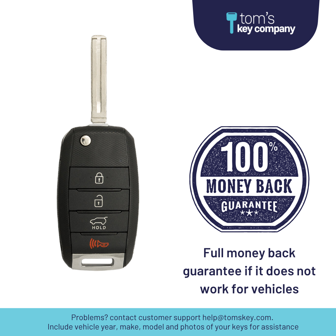 Brand New Aftermarket 4-Button Remote Key with Lock, Unlock, Trunk, Panic for Select Kia Vehicles (KIAFLP-4B-TR-147-K)