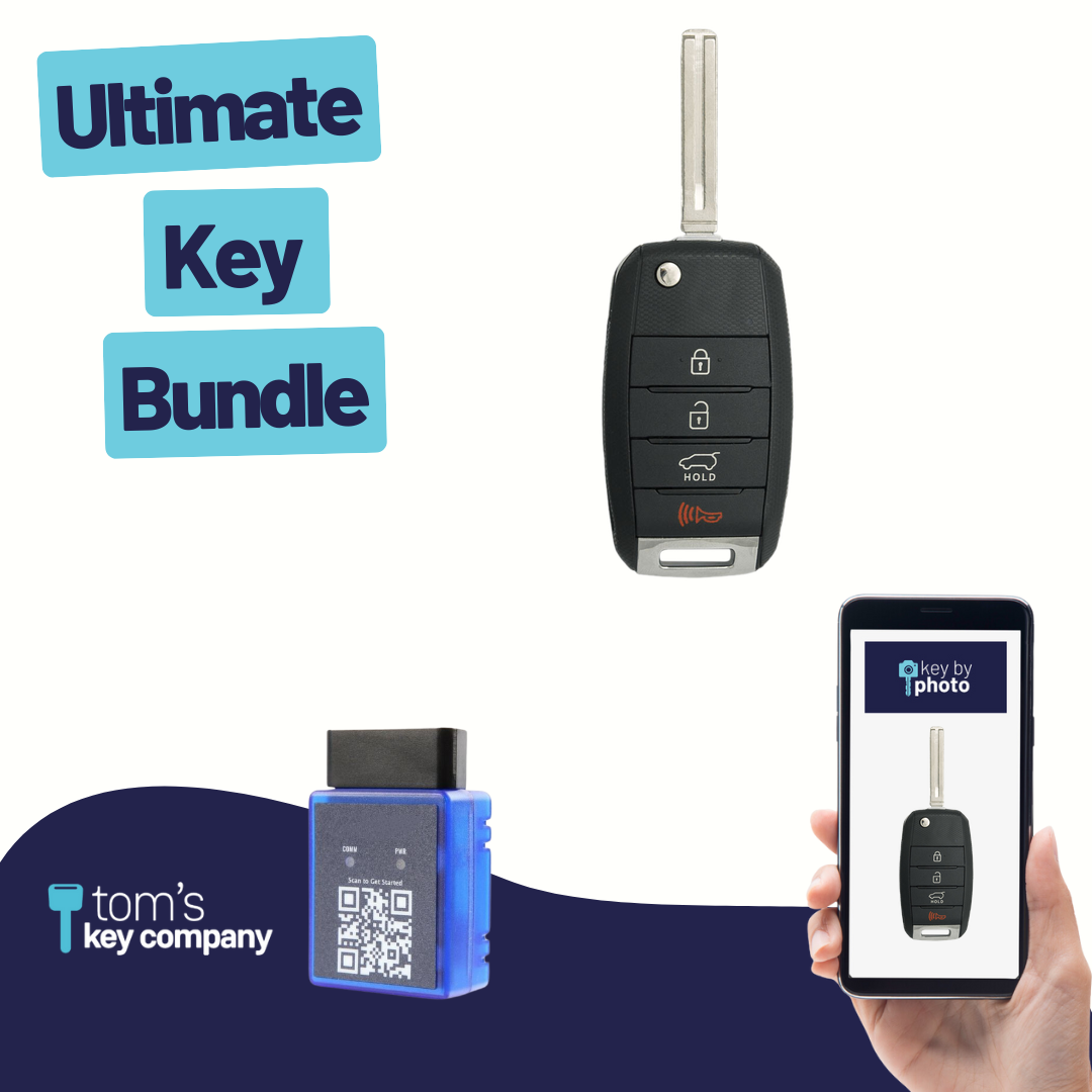 Ultimate Remote Key Bundle with Programming Tool, Aftermarket 4-Button Remote Key and Key By Photo for Select Kia Vehicles (KIAFLP-4B-TR-157-K-UKB)