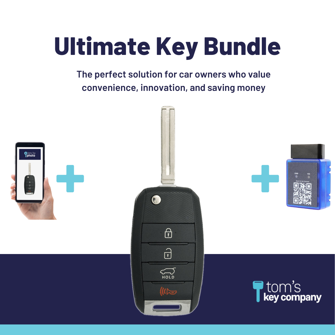 Ultimate Remote Key Bundle with Programming Tool, Aftermarket 4-Button Remote Key and Key By Photo for Select Kia Vehicles (KIAFLP-4B-TR-157-K-UKB)