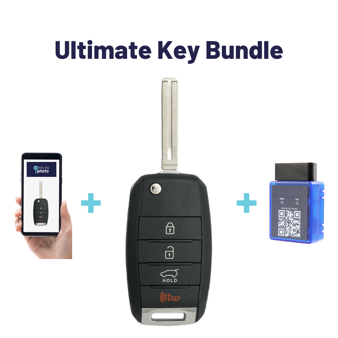 Ultimate Remote Key Bundle with Programming Tool, Aftermarket 4-Button Remote Key and Key By Photo for Select Kia Vehicles (KIAFLP-4B-TR-157-K-UKB)