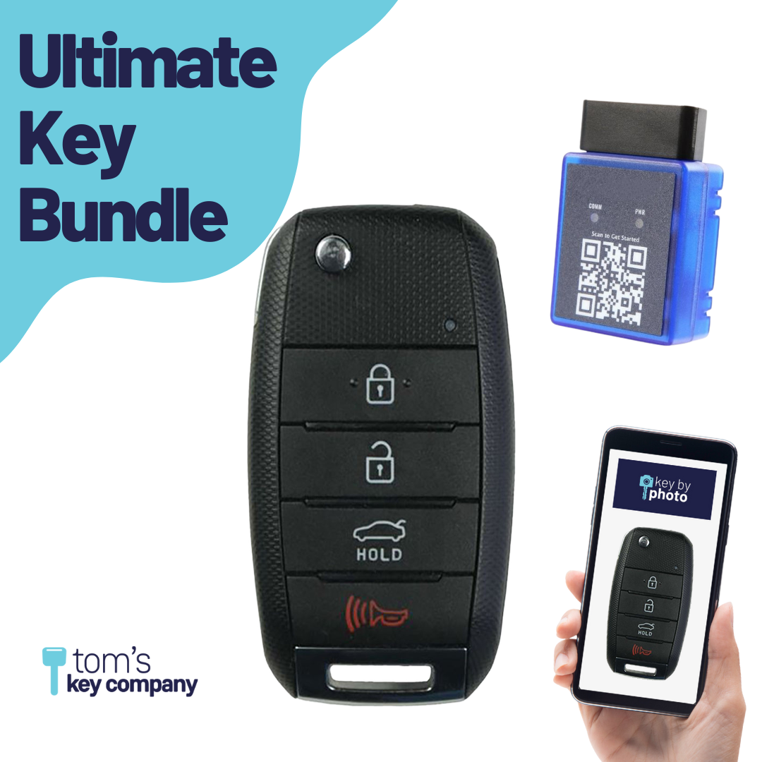 Ultimate Remote Key Bundle with Programming Tool, Aftermarket 4-Button Remote Key and Key By Photo for Select Kia Vehicles (KIAFLP-4B-TR-163-REF-K-UKB)