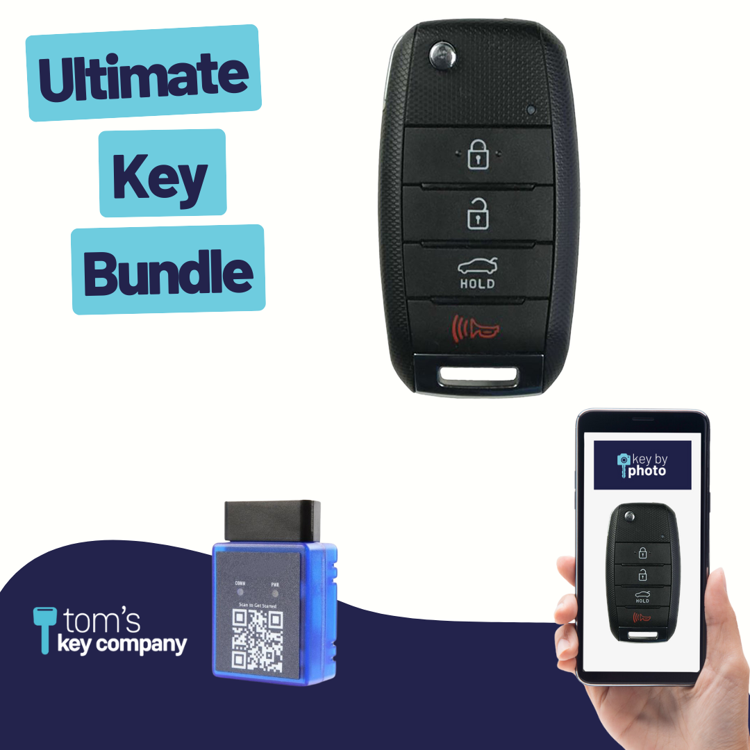Ultimate Remote Key Bundle with Programming Tool, Aftermarket 4-Button Remote Key and Key By Photo for Select Kia Vehicles (KIAFLP-4B-TR-163-REF-K-UKB)