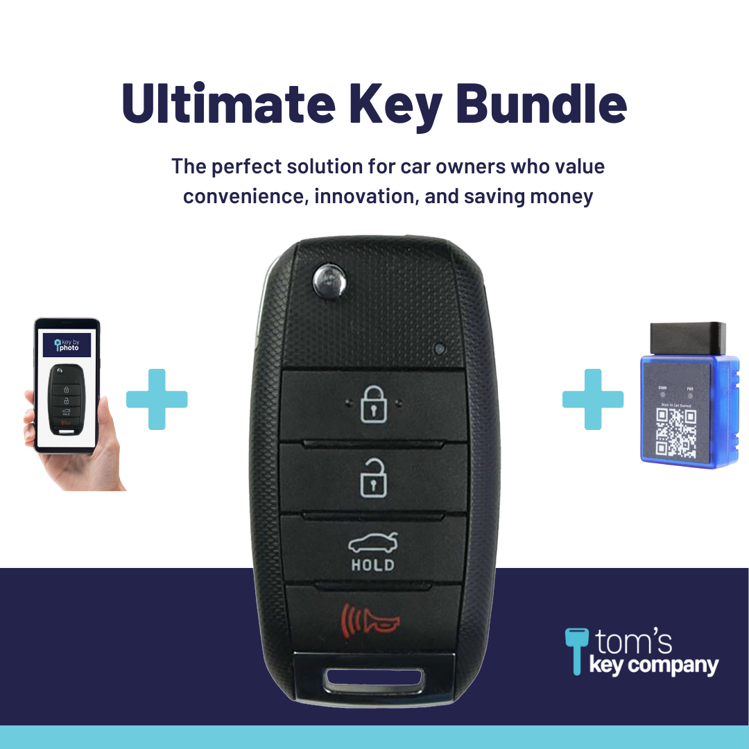 Ultimate Remote Key Bundle with Programming Tool, Aftermarket 4-Button Remote Key and Key By Photo for Select Kia Vehicles (KIAFLP-4B-TR-163-REF-K-UKB)